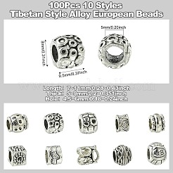 100 stücke 10 stile tibetanische legierung europäische perlen&nbsp;FIND-CJ0003-72