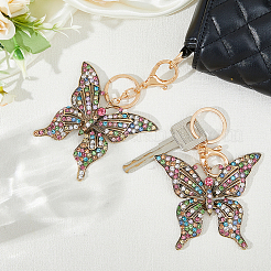 2 porte-clés pendentif papillon creux en alliage avec strass colorés&nbsp;KEYC-HY0001-14
