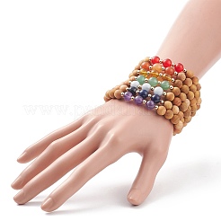 7 stücke 7 stil natürliche holz & gemischte edelstein runde perlen stretch-armbänder set&nbsp;BJEW-JB08813