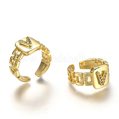 Latón micro pave anillos de brazalete de circonio cúbico&nbsp;RJEW-H541-01V-G