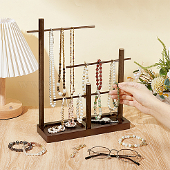 Expositor organizador de pulseras de madera con barra en T de 3 nivel&nbsp;ODIS-WH0099-153