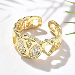 Anillos abiertos de circonita cúbica transparente con micro pavé de latón para mujer&nbsp;RJEW-K289-02G-Y