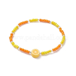 5 pz 5 stile limone e fragola e anguria argilla polimerica e set di braccialetti elastici con perline di semi di vetro&nbsp;BJEW-JB09102