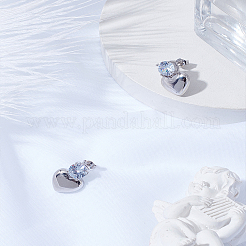 1 par de pendientes con forma de corazón de latón con micro pavé de circonita cúbica transparente&nbsp;EJEW-LP0004-98P