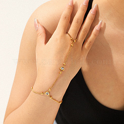 Bracelet en acier inoxydable 304 serti de zirconiums cubiques transparents en forme de cœur&nbsp;WGBEB4D-01