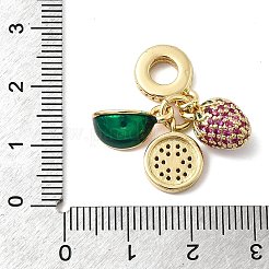 Messing Micro Pave Hot Pink Obst Zirkonia europäischen Baumeln Charms&nbsp;KK-C137-16G