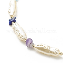 Collier et bracelet en perles d'imitation ABS et éclats de pierres précieuses mélangées naturelles&nbsp;SJEW-JS01242
