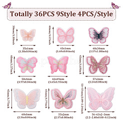 36 stücke 9 stil schmetterling organza spitze stickerei ornament zubehör&nbsp;DIY-BT0001-49