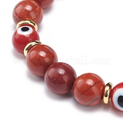 Diaspro rosso naturale e braccialetto elasticizzato con perline rotonde malocchio a lume&nbsp;BJEW-JB08713-03