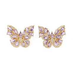 Laiton placage en rack avec des boucles d'oreilles en zircone cubique pour les femmes&nbsp;EJEW-G394-06G