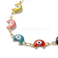 Collier de chaîne à maillons en émail lune avec mauvais œil&nbsp;NJEW-G117-02G-01