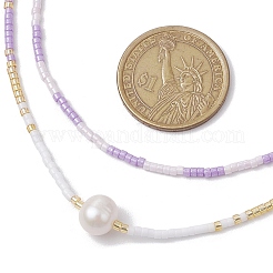 Collares de doble capa con cuentas de vidrio&nbsp;NJEW-MZ00070-03