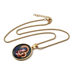 Collier unisexe religieux avec pendentif ovale en acier inoxydable 304 émaillé et chaîne à maillons&nbsp;STAS-H258-02G-01