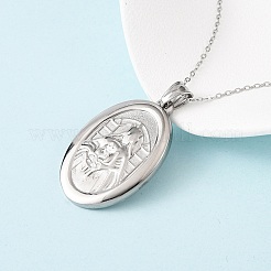 Collane ovali in acciaio inossidabile 304 con ciondolo della Vergine Maria per donna&nbsp;NJEW-B149-01P