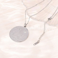 Collana con ciondolo a forma di moneta e onda marina in acciaio inossidabile 304&nbsp;NJEW-K308-06P