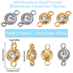 24 Stück 2 Farben 304 Edelstahl Kristall Strass Anschluss Charms&nbsp;STAS-SC0006-37