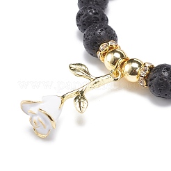 Bracciale elasticizzato con perline in pietra lavica naturale ed ematite sintetica&nbsp;BJEW-JB08689-02