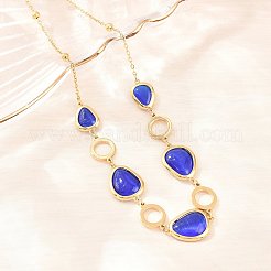 Collares de cadena con eslabones de anillo en forma de lágrima de acero inoxidable 304 y vidrio azul para mujer&nbsp;NJEW-D326-03G