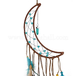 Rete / rete intrecciata in pelle fatta a mano con decorazione da parete in piuma&nbsp;HJEW-G015-08A