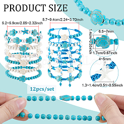 12 braccialetti di perline intrecciate e braccialetti elastici con perline turchesi sintetiche tinte per donna&nbsp;BJEW-PH02005