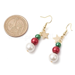 Weihnachts-Ohrringe aus rundem Glas und Muschelperlen&nbsp;EJEW-TA00506