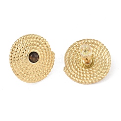 Pendientes de botón con disco de cuerda de acero inoxidable 304 y ojo de tigre natural para mujer&nbsp;EJEW-G390-04G-01