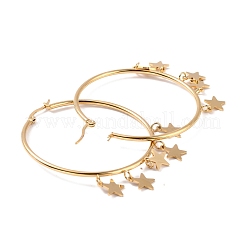 Orecchini pendenti a cerchio con ciondolo a forma di stella in acciaio inossidabile 201 con placcatura sotto vuoto in PVD e perno in acciaio inossidabile 304 per donna&nbsp;EJEW-F280-15G
