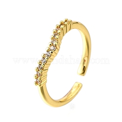 Bagues de manchette en laiton avec micro pavé de zircone cubique transparente pour femmes&nbsp;RJEW-H247-07G