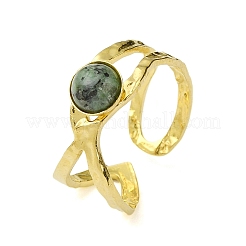 Ionenplattierung (IP) runde natürliche afrikanische Jade Fingerringe&nbsp;RJEW-H233-01G-05