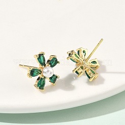Orecchini zirconi fiore in ottone&nbsp;EJEW-P336-06G-07
