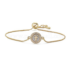 Armbänder aus Messing mit Mikropavé-Fassung aus klaren Zirkonia und natürlichen Muschelgliedern&nbsp;WG7BE3F-03
