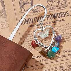 Marque-page pendentif en forme de cœur avec pompon perlé&nbsp;AJEW-JK00258
