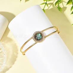 Bracelets joncs plats ronds en nacre d'ormeau naturelle et acier inoxydable 304&nbsp;BJEW-JB14372-01