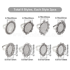 16 pièce de 8 styles de composants de bague en fer réglables&nbsp;MAK-SC0001-07AS