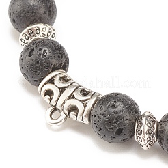 Bracciale elasticizzato in roccia lavica naturale con tubo in lega di perline&nbsp;BJEW-JB08322-01