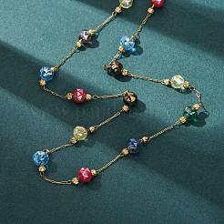 Collares de cadena tipo cable de acero inoxidable 304 con cuentas de vidrio redondas facetadas para mujer&nbsp;NJEW-G190-02G