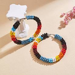 Orecchini a cerchio da donna con perline di semi di vetro boho&nbsp;EJEW-SW00003