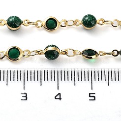 Handgefertigte flache runde & runde Gliederketten aus grünem Glas&nbsp;KK-F871-55G