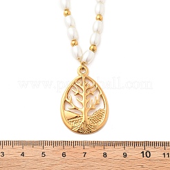 Collar con colgante de lágrima de perla de plástico y acero inoxidable 304 para mujer&nbsp;NJEW-U051-01G
