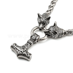 304 Edelstahl Wolfskopf König Weizen Kette Wikinger Mjolnir Thor Hammer Anhänger Halsketten für Männer&nbsp;NJEW-K278-05AS