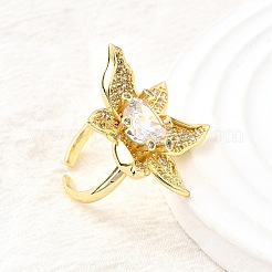 Manschettenringe aus Messing mit Mikropavé-Zirkonia für Damen&nbsp;RJEW-F184-02G