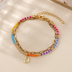 Braccialetti a doppio strato con ciondolo a forma di lettera in acciaio inossidabile 304&nbsp;VG5038-4