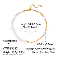 Colliers pour femmes composés de perles d'eau douce naturelles et d'une chaîne en acier inoxydable 304 de type trombone.&nbsp;IH6413-1