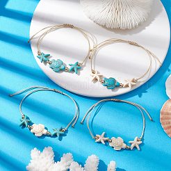 4 Uds. 4 estilos de pulseras de cuentas de tortuga y estrella de mar trenzadas de color turquesa sintética para mujer&nbsp;BJEW-JB10201