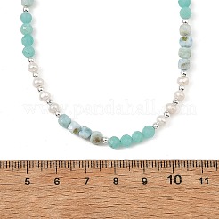 Collane con perline rotonde sfaccettate di larimar naturale e perle&nbsp;NJEW-JN06409-01