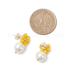 4 Paar 4 Farben Glas & Muschelperlen Blume mit runden Ohrsteckern&nbsp;EJEW-TA00748
