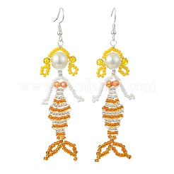 Boucles d'oreilles pendantes en fil de cuivre et perles de verre&nbsp;EJEW-MZ00816-02