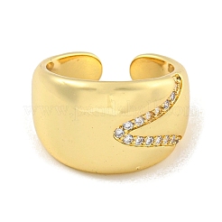 Offener Manschettenring aus Messing mit Mikropavé und klarem Zirkonia für Damen&nbsp;RJEW-M173-13A-G