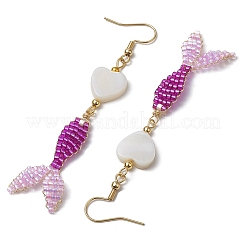 Orecchini pendenti in vetro e conchiglia&nbsp;EJEW-MZ00160-01