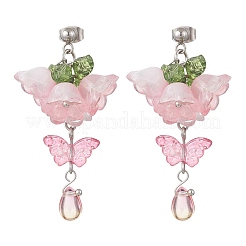 Ohrstecker mit Blume und Schmetterling aus Glas und Acryl&nbsp;EJEW-TA00788